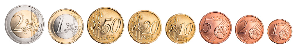 A ten cent euro coin on white background