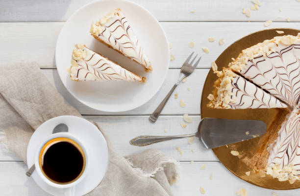 istock Esterhazy cake sliced on white plate close-up 874724644
