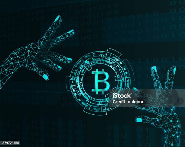 Electronic Hands And Bitcoin Symbol Stock Illustration - Download Image Now - Bitcoin, Futuristic, Cryptocurrency