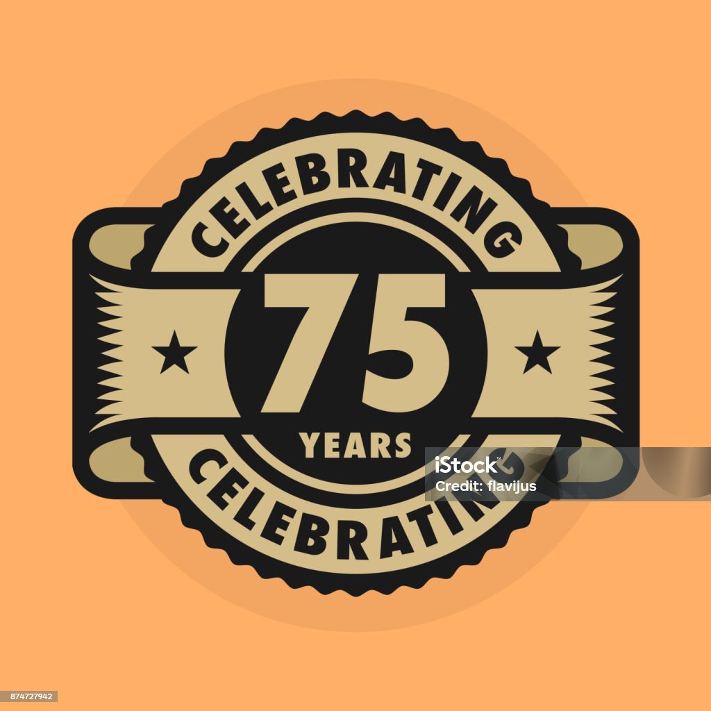 Timbre avec l’anniversaire de 75 ans texte Celebrating - clipart vectoriel de Abstrait libre de droits