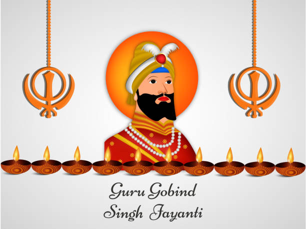 illustrazioni stock, clip art, cartoni animati e icone di tendenza di illustrazione del festival sikh guru gobind singh jayanti sfondo - khanda
