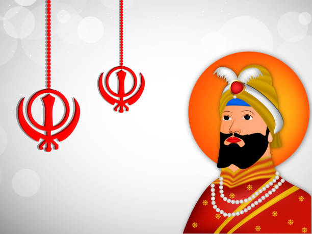 abbildung des sikh festivals guru gobind singh jayanti hintergrund - khanda stock-grafiken, -clipart, -cartoons und -symbole