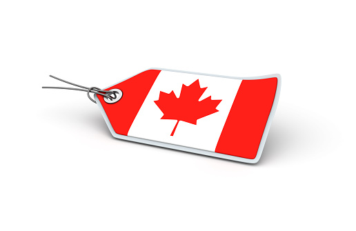 Price Shopping Tag with Canadian Flag - White Background - 3D Rendering