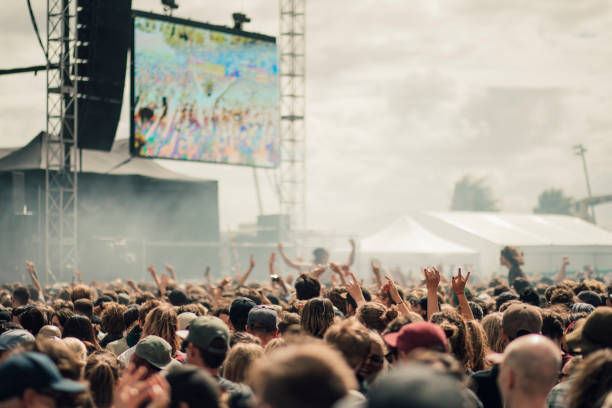 Music Festival Crowd A crowd have fun at a music festival. day stock pictures, royalty-free photos & images