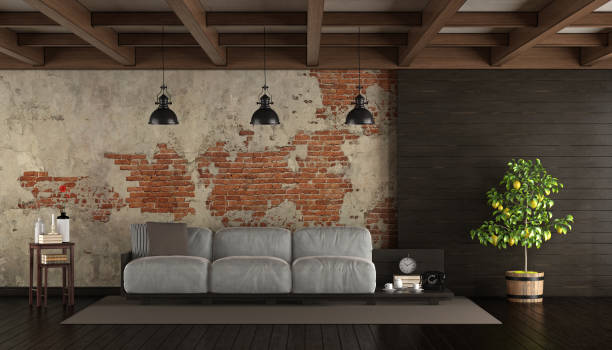 istock Dark living room in rustic style 874747510