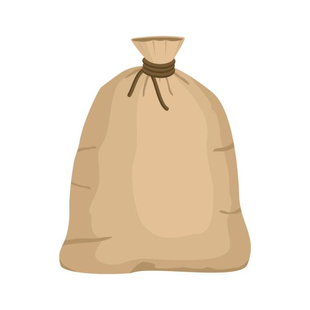 illustrations, cliparts, dessins animés et icônes de gros points noué sac isolé sur fond blanc. sacs en textile marron pommes de terre ou de céréales. gros sac de toile - burlap bag canvas textile