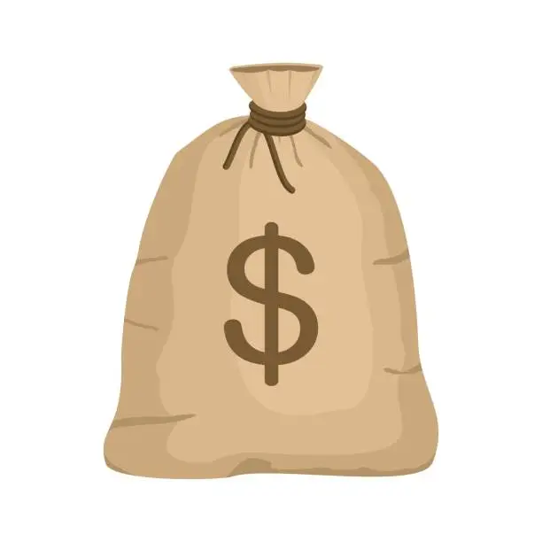 Vector illustration of Money bag with US dollar sign isolated on white background. full sack icon flat cartoon style