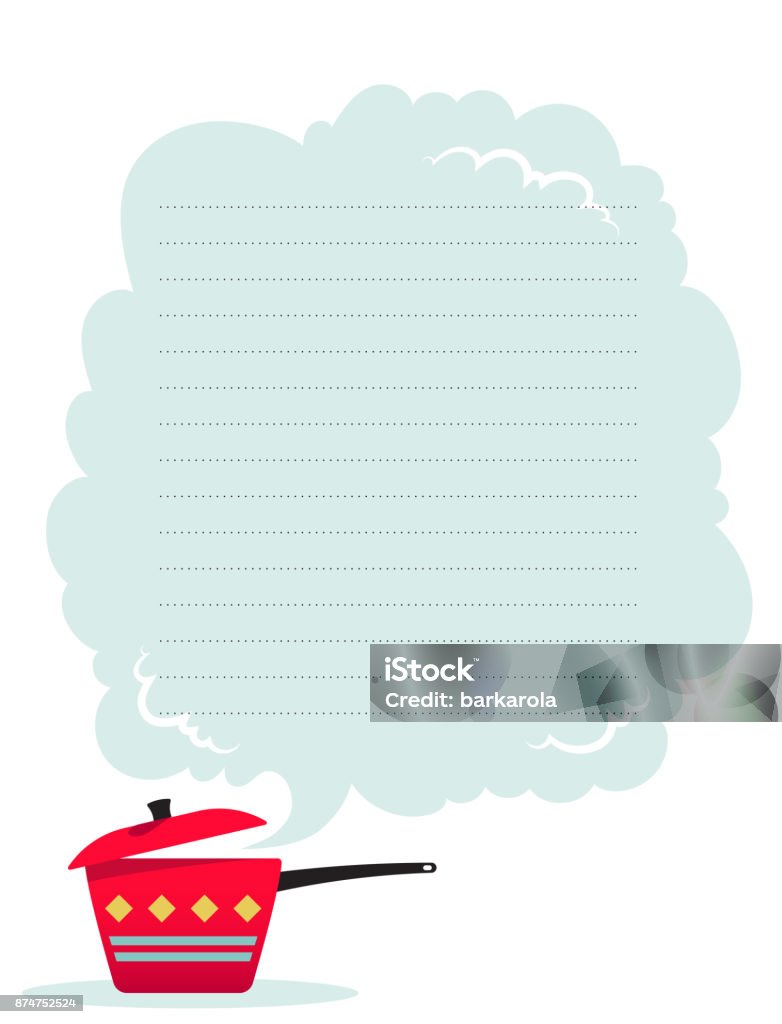 Cooking receipts template Vector illustration of a cooking pot and a cloud of steam. Page template for notes or cooking receipts. Recipe stock vector