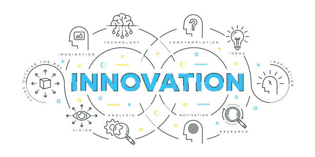 ilustraciones, imágenes clip art, dibujos animados e iconos de stock de línea plana moderna concepción de la innovación - innovation