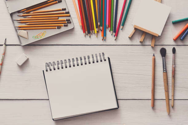 istock Drawing tools, stationary, workplace of artist 874757364