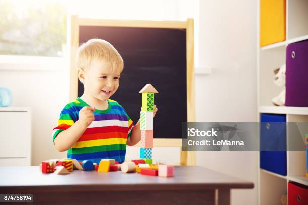 Little Child Playing With Blocks Stock Photo - Download Image Now - Child, Building - Activity, Development