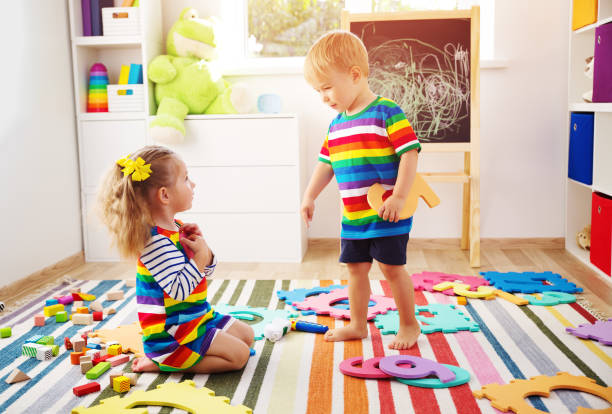 Little child playing with numbers