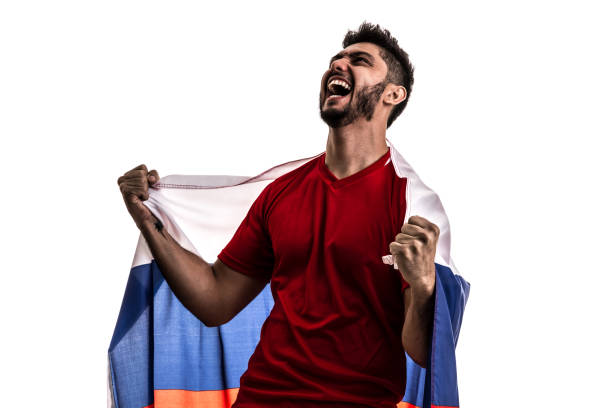 istock Russian athlete / fan celebrating on white background 874768914