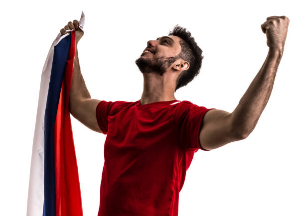 istock Russian athlete / fan celebrating on white background 874769084