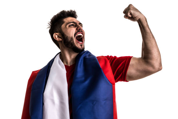 istock Russian athlete / fan celebrating on white background 874769130
