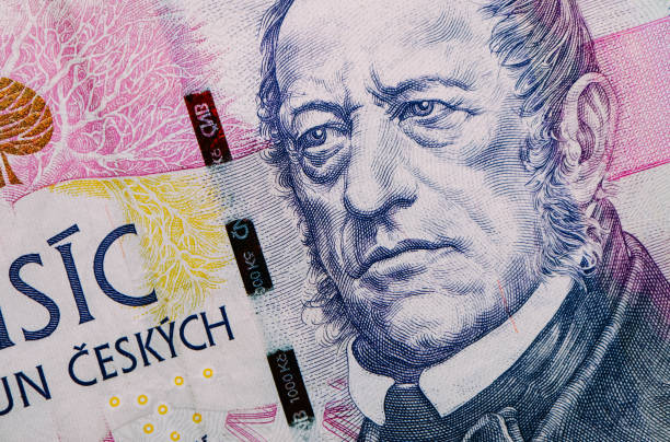istock Czech republic currency koruna, banknote pattern background, close up. 874771894