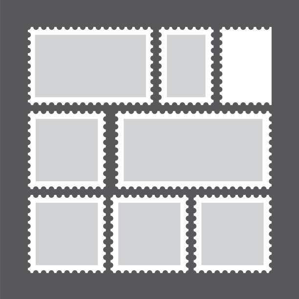 빈 우표의 세트입니다. 벡터 일러스트입니다. - postage stamp design element mail white background stock illustrations