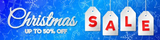 Vector illustration of Christmas Sale - banner with decorations. Vector.