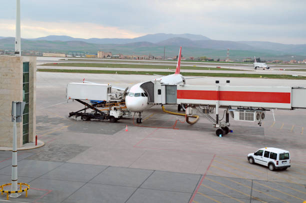 Airplane at terminal gate in international airport