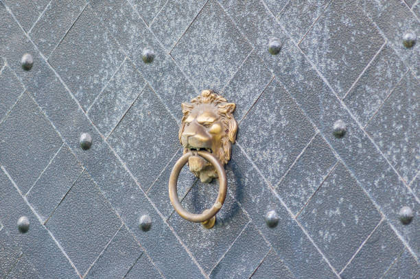 löwenkopf türklopfer - door knocker door lion luxury stock-fotos und bilder