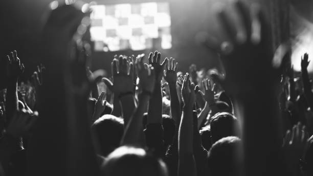 Hands in the air! Crowd raising hands and enjoying great festival vibes. performance group photos stock pictures, royalty-free photos & images