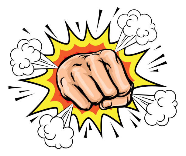 Exploding Cartoon Fist Cartoon fist hand with a comic book explosion punch stock illustrations