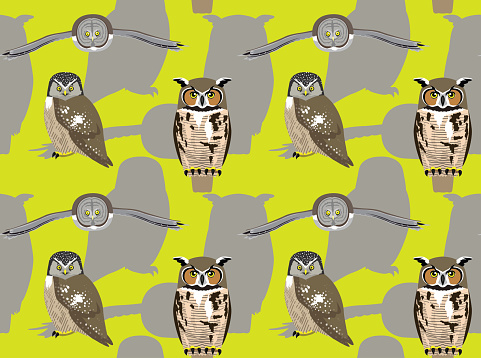 American Owl Cartoon Seamless Wallpaper