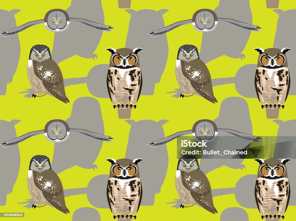 American Owl Cartoon Seamless Wallpaper Stock Illustration - Download Image  Now - Flying, Great Horned Owl, Vector - iStock