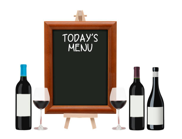 istock Today's Menu Blackboard Sign Wine Bottles 874855064