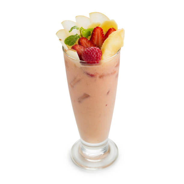 istock Smoothie with strawberries, apple and bananas isolated on white back ground 874867284