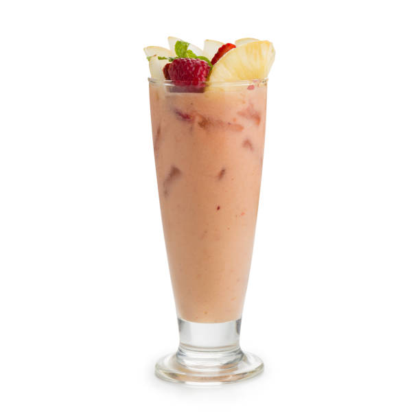 istock Smoothie with strawberries, apple and bananas isolated on white back ground 874867322
