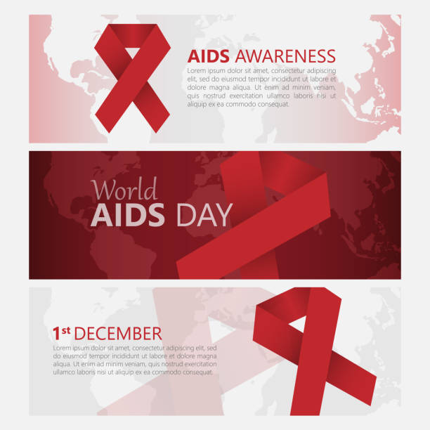 pomaga banery świadomości z czerwoną wstążką. ilustracja wektorowa - world aids day stock illustrations