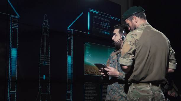 istock Military men calculating location for missile launch 874867546