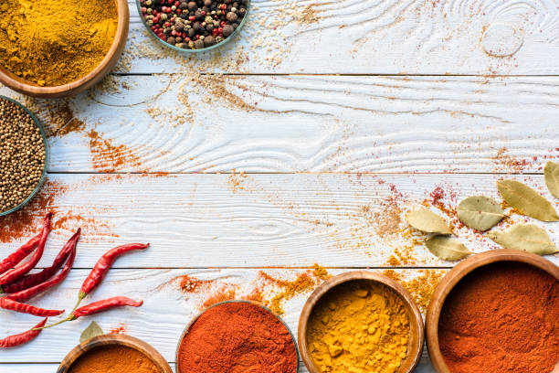 scattered spices and glasses with spices