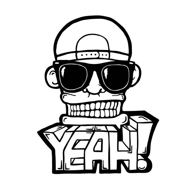 Hip hop face Hip hop face, with sunglasses and cap. Cool man. With YEAH! text. background of the cool guy wearing sunglasses stock illustrations