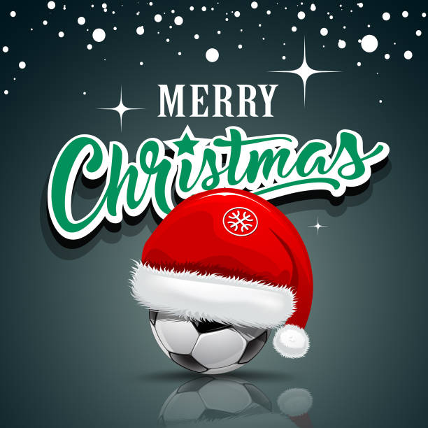 Joyeux Noël, bonnet de Noël sur le ballon de soccer - Illustration vectorielle