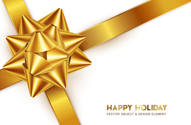 ilustrações, clipart, desenhos animados e ícones de ilustração em vetor. arco de ouro para embalar presentes, isolados no fundo branco. objeto 3d realista. elemento para o projeto. - christmas bow gold gift