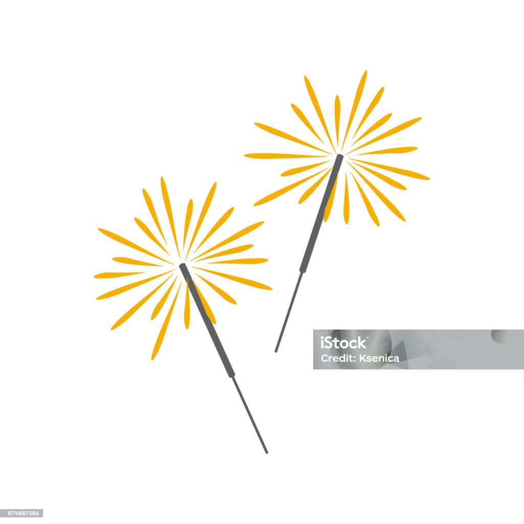 Burning sparklers. Cartoon icon. Isolated object on white background. Vector illustration. Sparkler - Firework stock vector