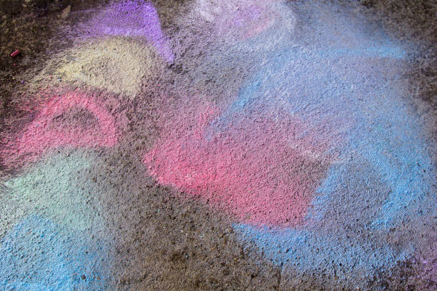 istock Colorful blurred chalk drawing on asphalt. Shallow depth of field, 874888496