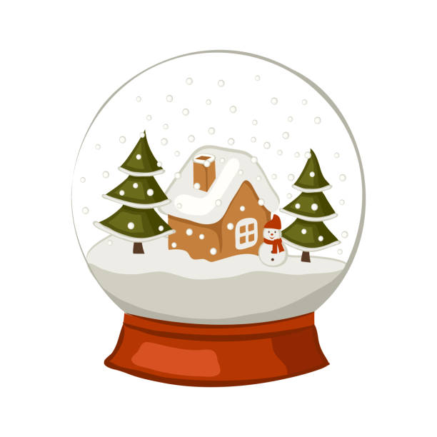 istock Glass Christmas snow globe with a house, snowman and trees. 874888714