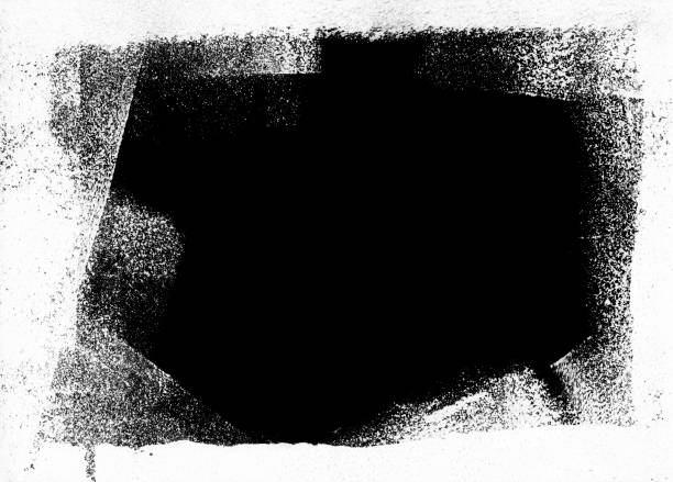 Messy dotted black painted stain on white paper background Unfinished black painted stain on white paper background. Art made by paint roller and thick black paint. Zoom to see the details - dots spots speckles unevenly multilayered applied paint - made by spontaneous and quick movements with a paint roller. Original art design. brushing photos stock pictures, royalty-free photos & images