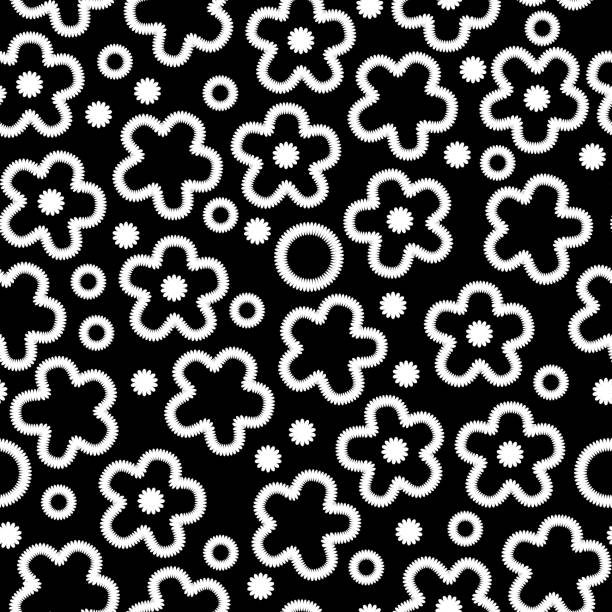 illustrations, cliparts, dessins animés et icônes de noir et blanc floral dentelle crochet sans couture patron, vector - spotted natural pattern herb flower