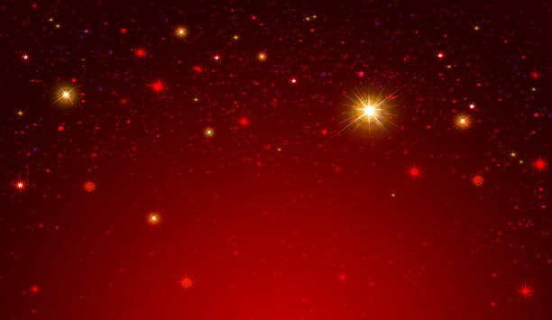 Red sky with colorful stars Red abstract background with stars. Red sky background and white snow. schmuckkörbchen stock illustrations