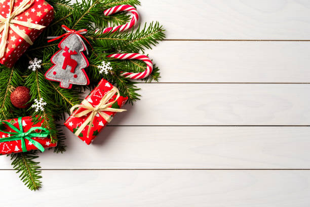istock Christmas background with christmas tree and decorations. 874903106