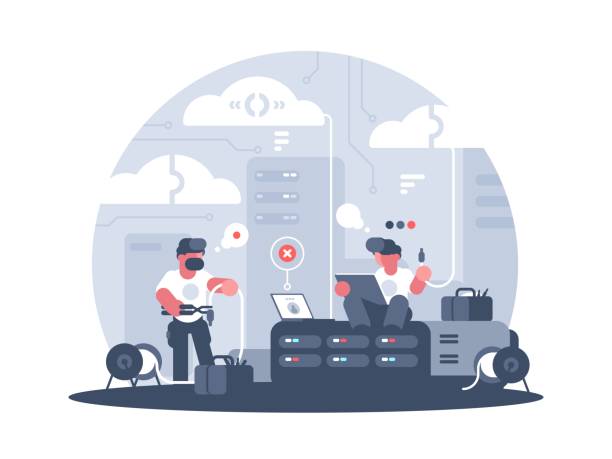 Engineers of service support Engineers of service support of communication and connection. Vector illustration hotline background stock illustrations