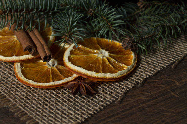 Dried Orange and Cinnamon on a Background of Trees