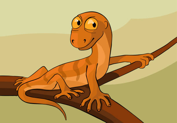 lizard on a branch, vector cartoon vector art illustration