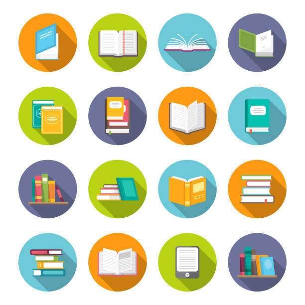 набор значков книг - book vector stack reading stock illustrations