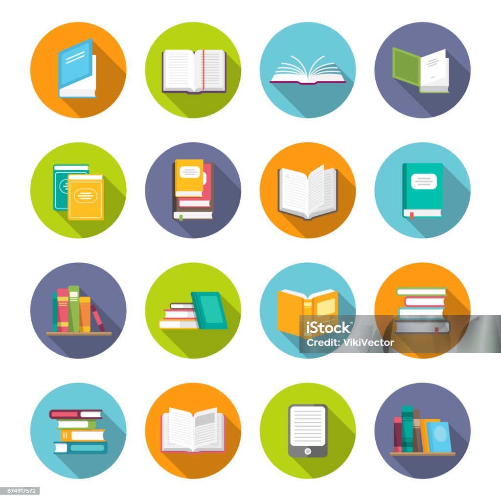 Book icon set Book icon set. Learning facts, information, descriptions, or skills, study or investigation textbooks. Vector flat style cartoon illustration isolated on white background Icon Symbol stock vector