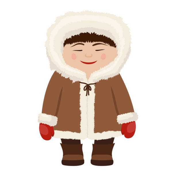 illustrazioni stock, clip art, cartoni animati e icone di tendenza di eschimese uomo in pelliccia - garment snow little boys child